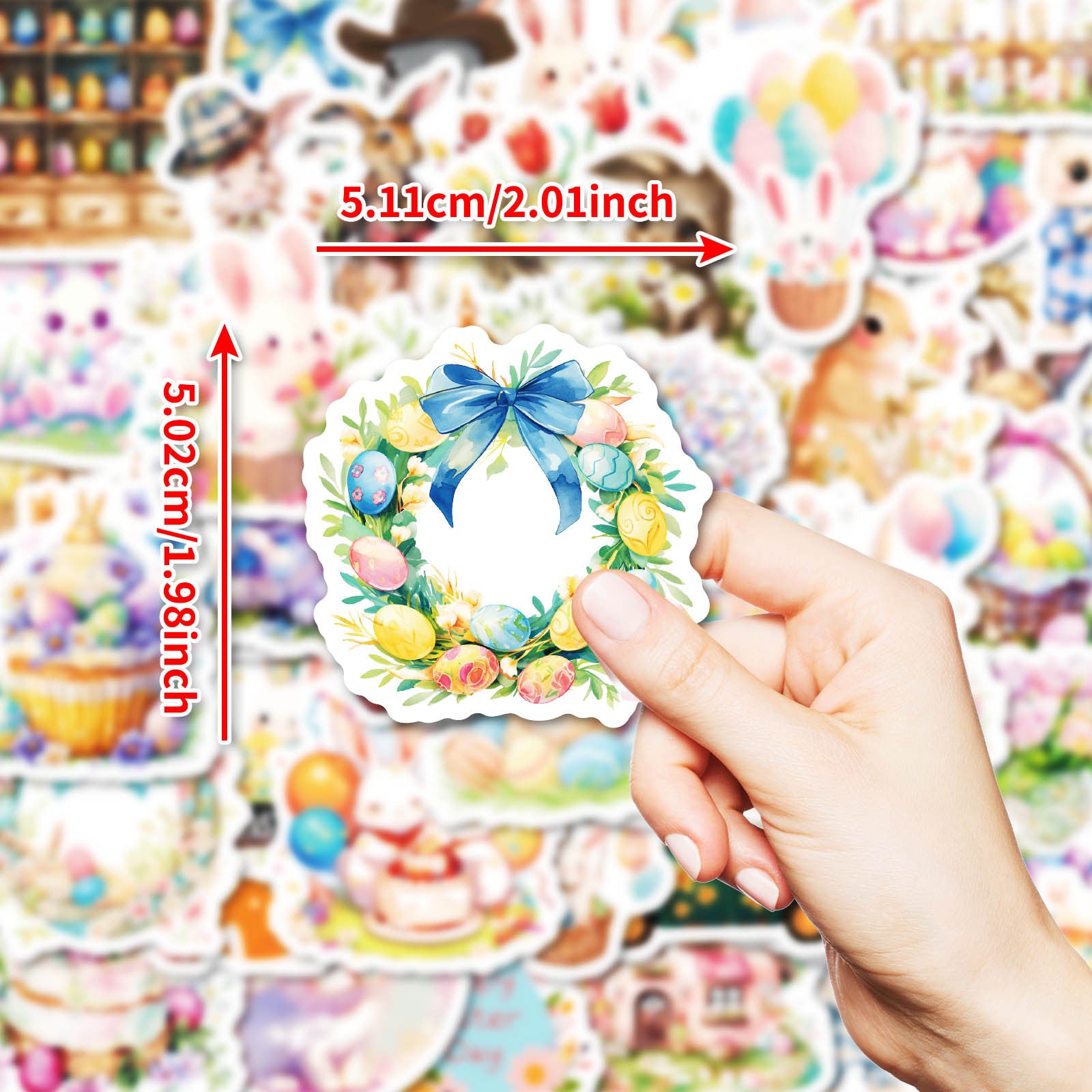 Wholesale 50pcs Easter Cartoon Rabbit Colored Egg Waterproof Vinyl Stickers