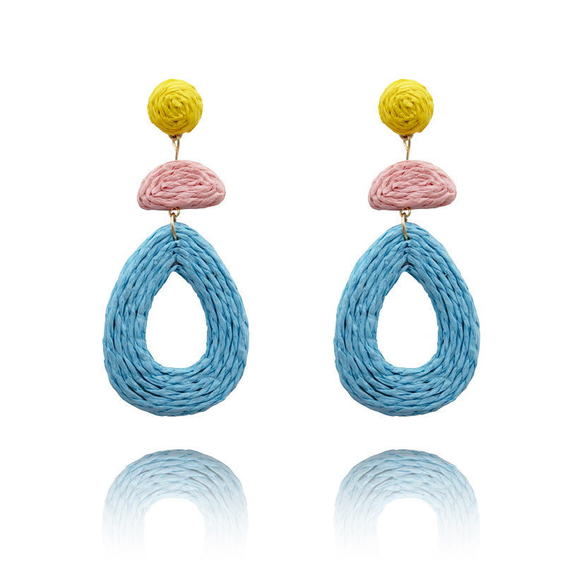 Wholesale Raffia Handmade Geometric Earrings