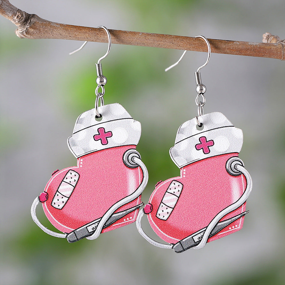 Wholesale Nurse' s Day Stethoscope Flower ECG Heart Pendant Earrings