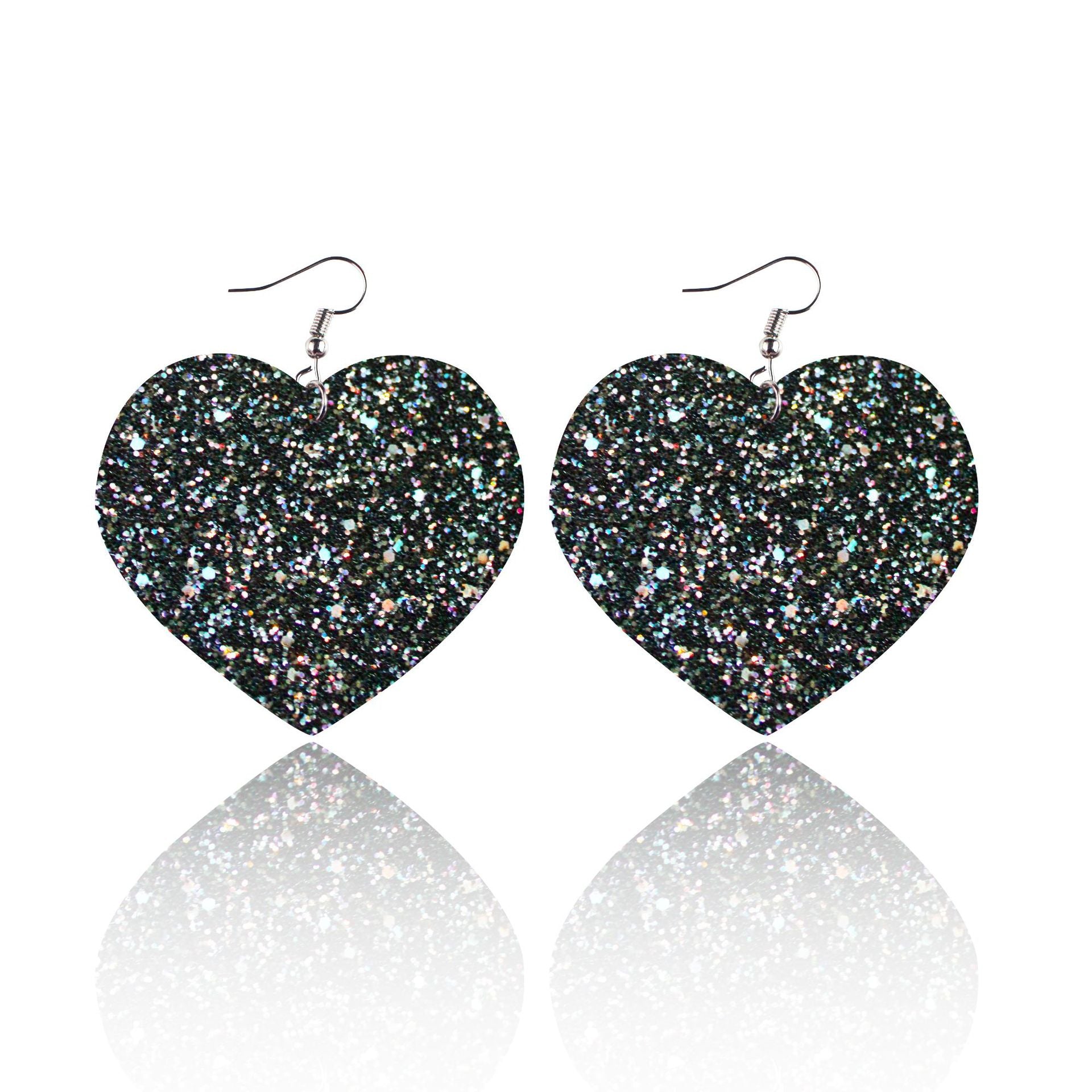 Wholesale Sequin Grain Glitter Heart Shape PU Leather Earrings