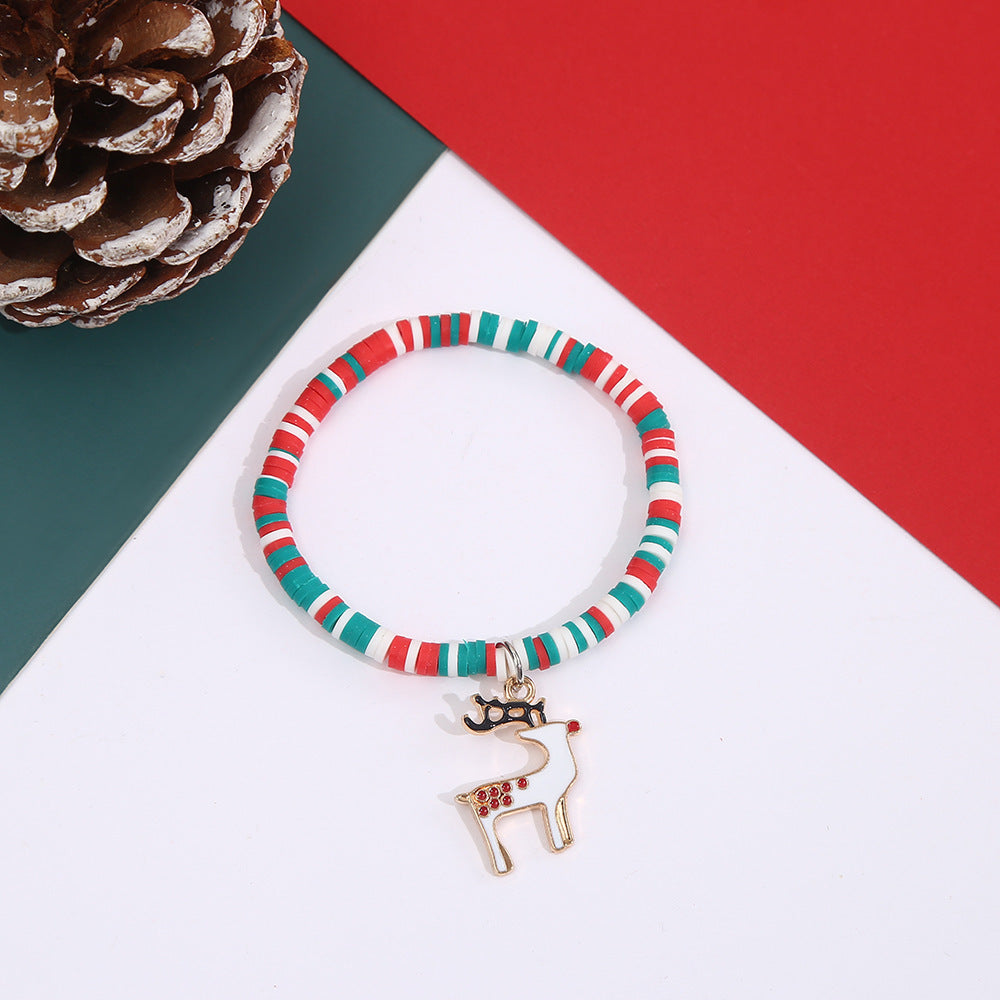 Wholesale Christmas Santa Reindeer Snowman Polymer Clay Charm Bracelet Handmade Holiday Fashion Jewelry Accessory Gift