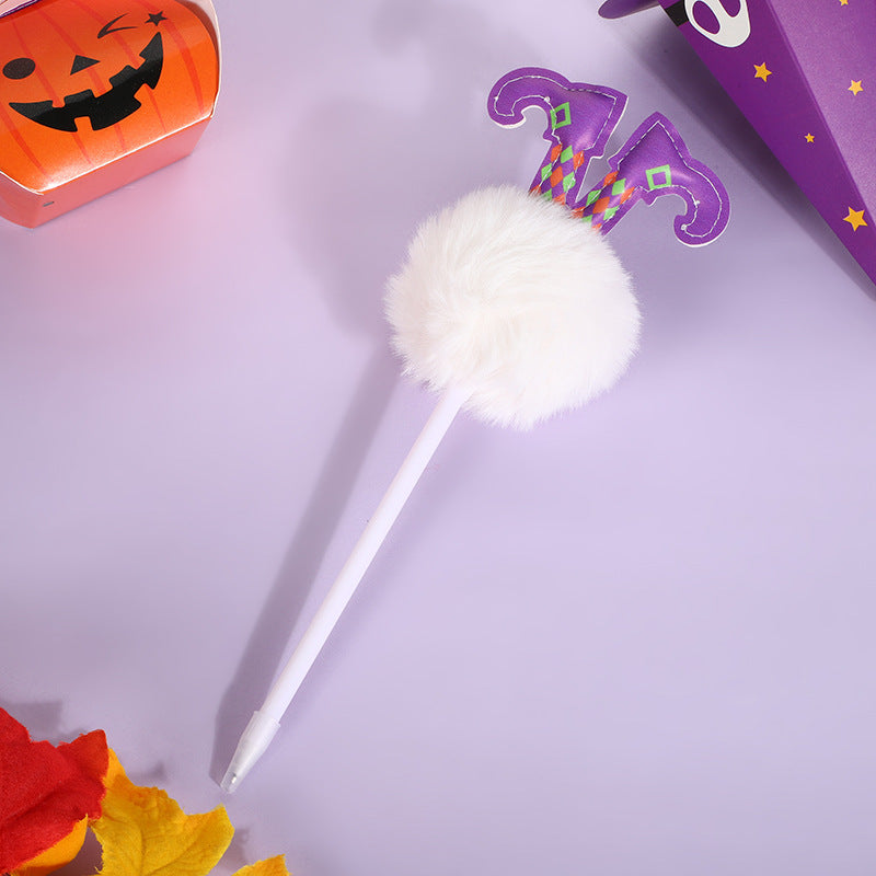 Wholesale Halloween Cartoon Pumpkin Witch Hair Ball Pen