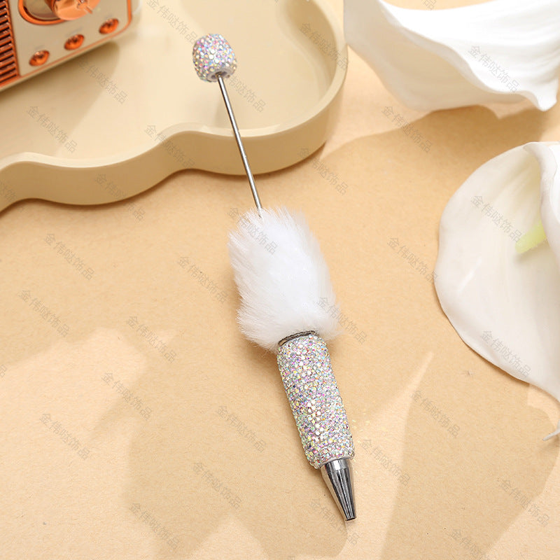 Wholesale Beadable Pens Creative Diy Cute Plush Ball Diamond Ballpoint Pen