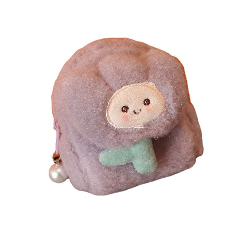 Wholesale Three-dimensional Backpack Type Plush Flower Smiley Mini Coin Purse  Wallet