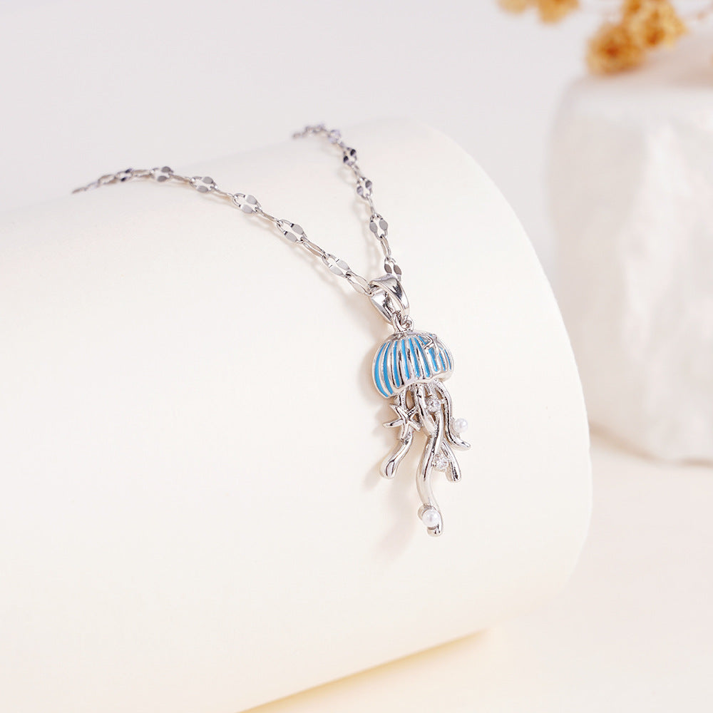 Wholesale Dopamine Drop Oil Jellyfish Marine Life Stainless Steel Necklace