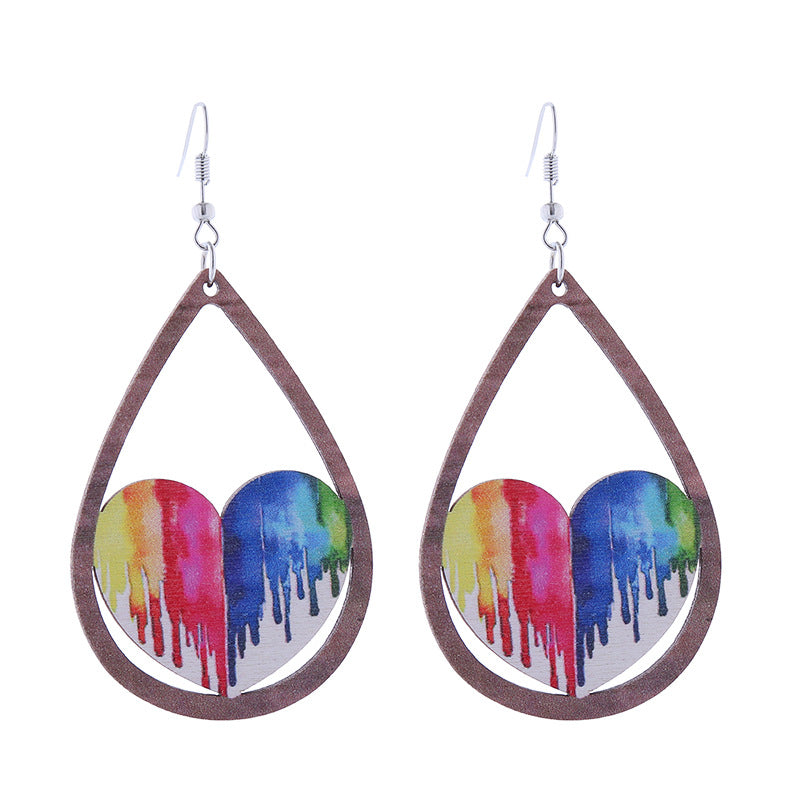 Wholesale LOVE Rainbow Wooden Drop Earrings