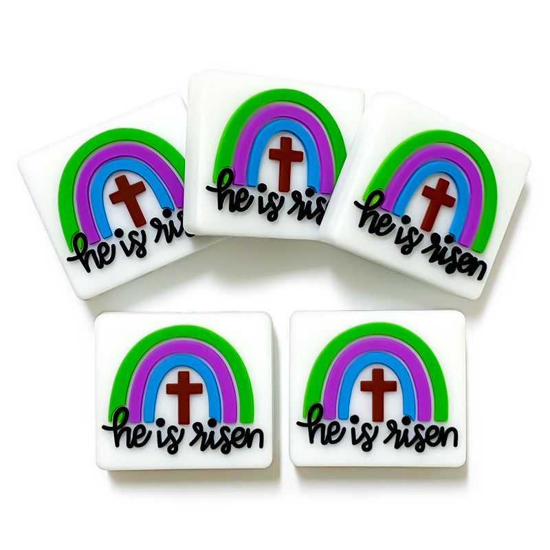 Wholesale 10PCS Rainbow Cross Food Grade Silicone Beads