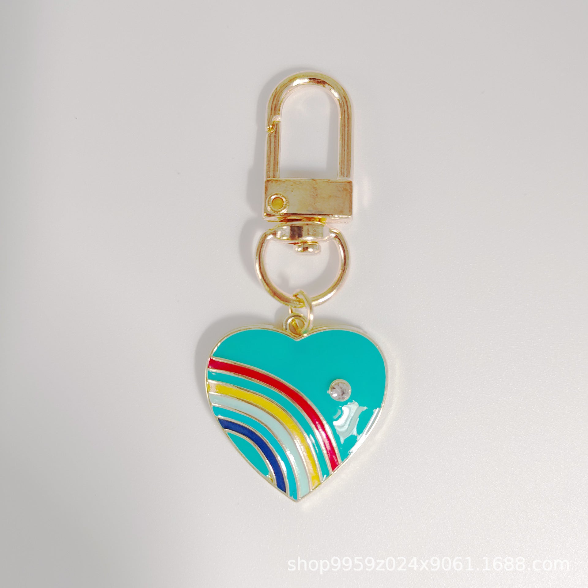 Wholesale 5PCS/PACK Diamond Heart Rainbow Alloy Drip Oil Keychains
