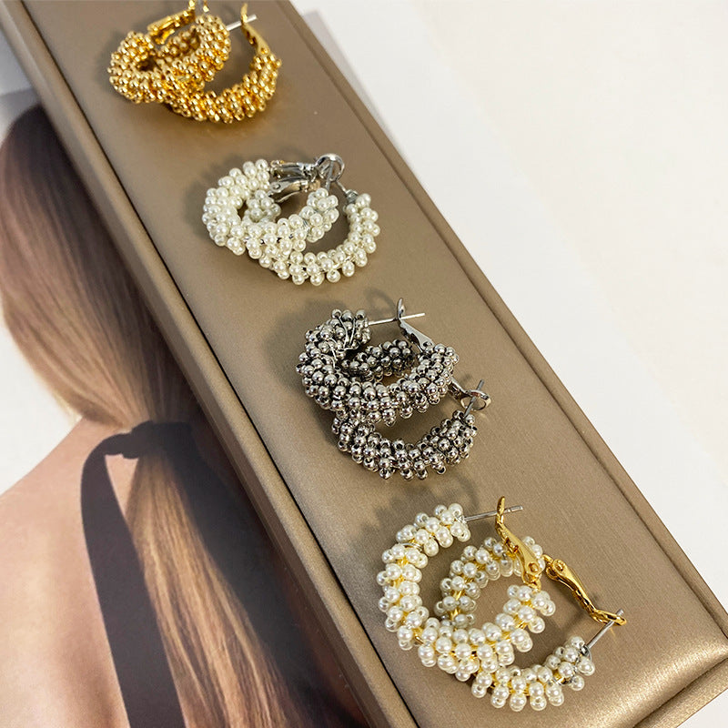 Wholesale Bead Circle Pearl Handmade Niche High-end Earrings