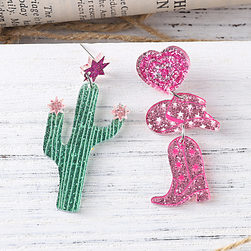 Wholesale Western style cactus cowboy hat and boots acrylic pendant