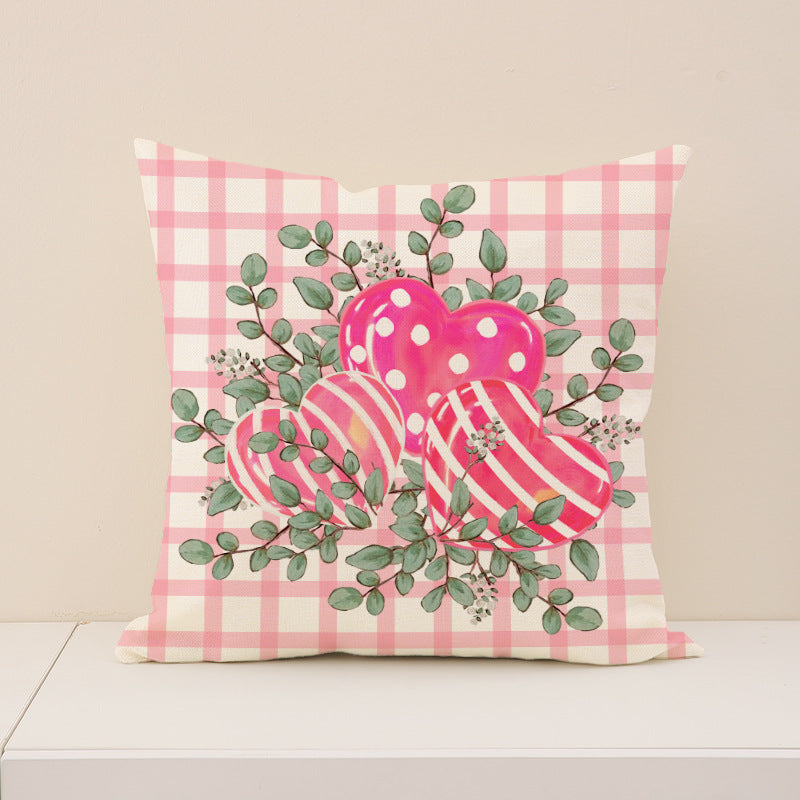 Wholesale  Valentine' s Day  Linen Plaid Printed Love Waist  Pillowcase