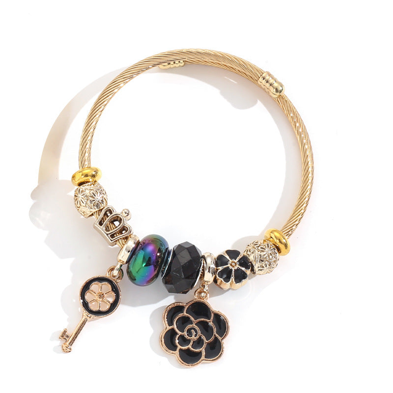 Wholesale Stainless Steel Fashion Flower Open Bracelet