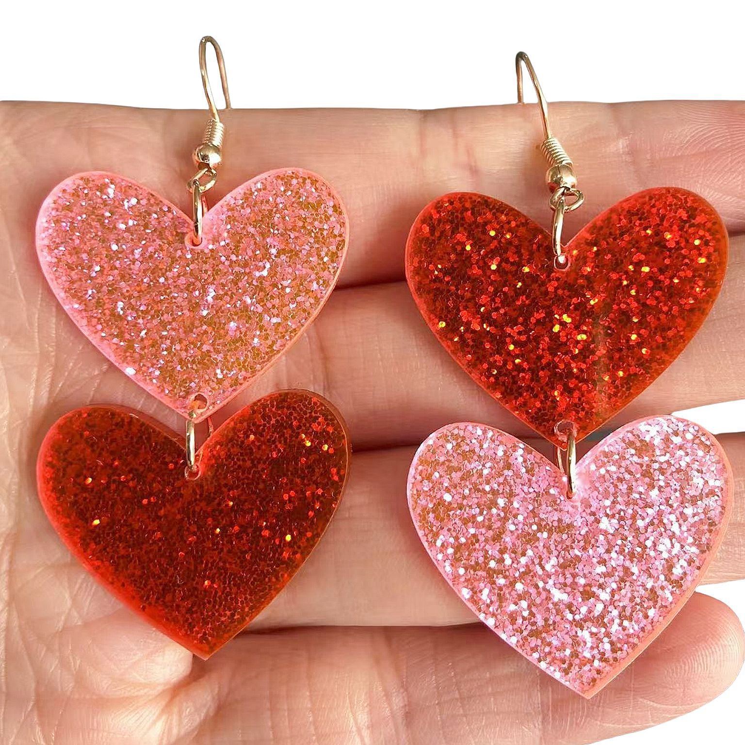 Wholesale Acrylic Valentine's Day Series Pink Red Sequins Love Simple Cute Sweet Peach Heart Pendant Earrings