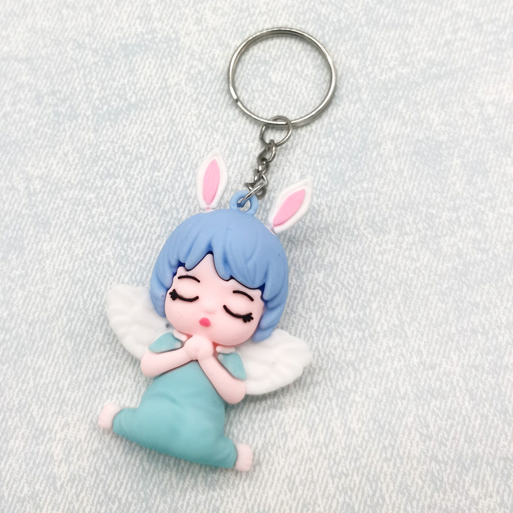 Wholesale Cartoon Angel Rabbit PVC Keychain