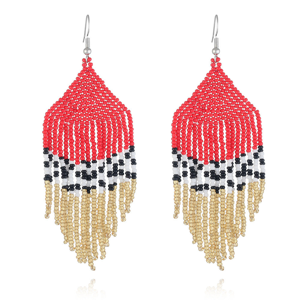 Wholesale Bohemian Handmade Rice Beads Colorful Ethnic Style Tassel Earrings
