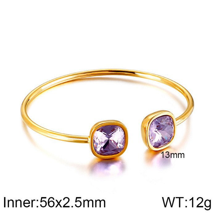 Wholesale Fashion Square Opening Hollow Stainless Steel Temperament Glass High-end Hand Accessories