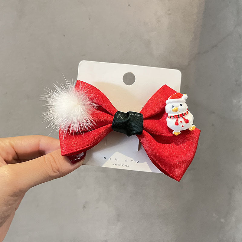 Wholesale Christmas Children's Hair Ball Double Layer Bow Bell Fabric Hairpin