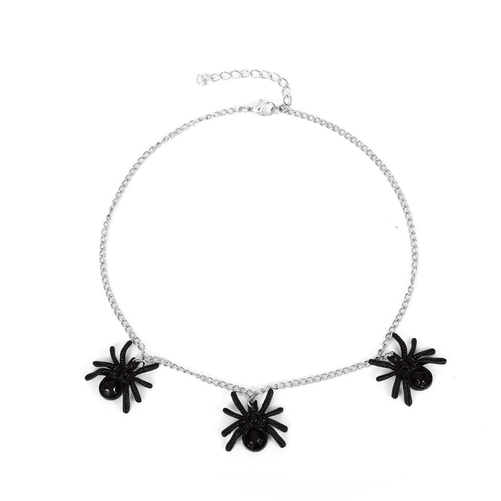 Wholesale Halloween Gothic Black Spider Pendant Alloy Necklace