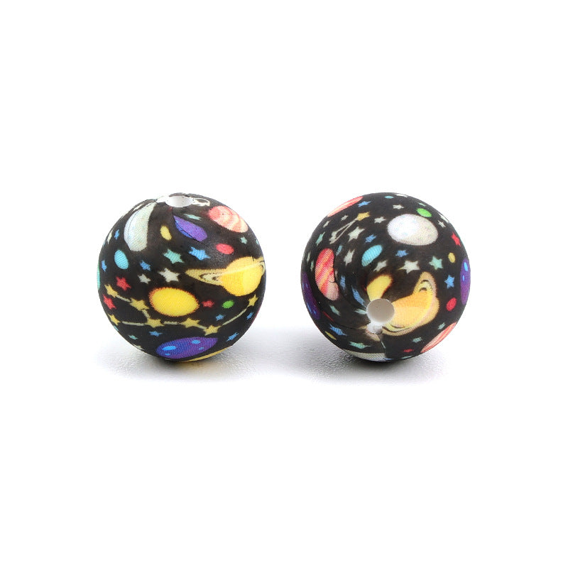 Wholesale 100pcs Color Water Transfer Printing Silicone Beads