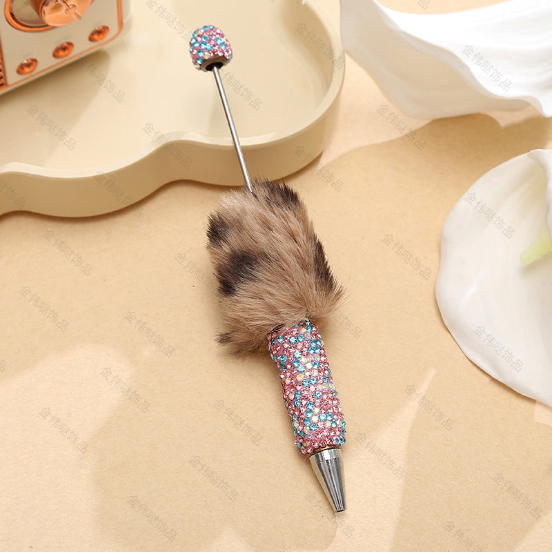 Wholesale Beadable Pens Creative Diy Cute Plush Ball Diamond Ballpoint Pen