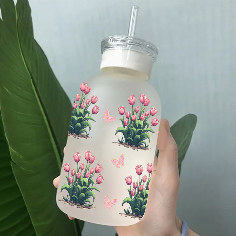 Wholesale Colorful Flowers Tulip Sunflower 16oz Cup UV DTF Wraps