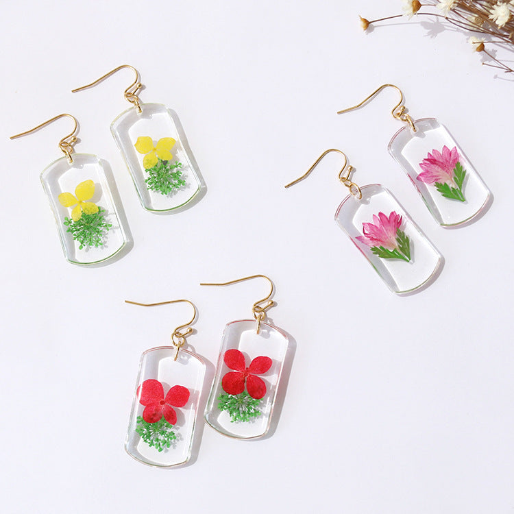 Wholesale Summer New Pastoral Style Eternal Flower Rose Square Color Earrings