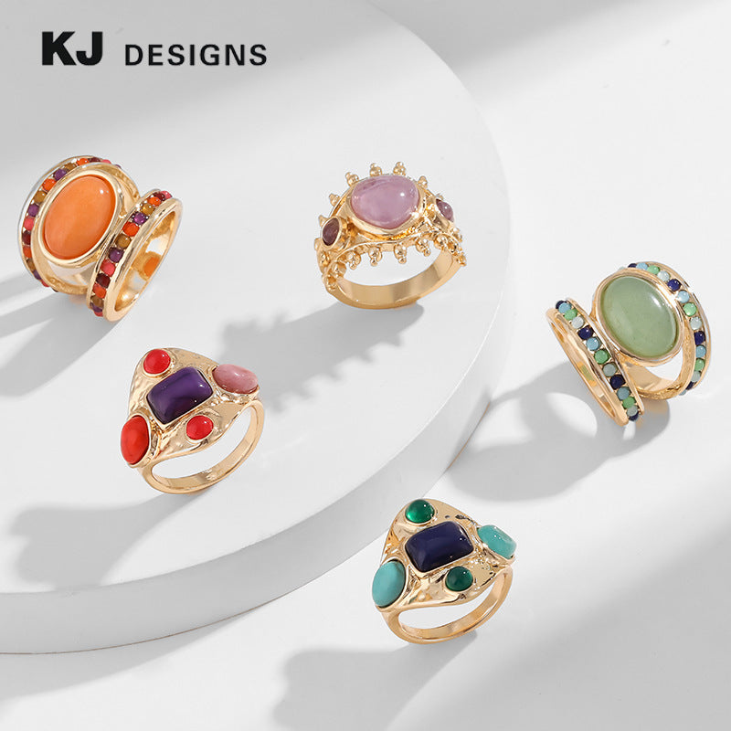 Wholesale colored stone Turquoise Tiger Eye Vintage Ring