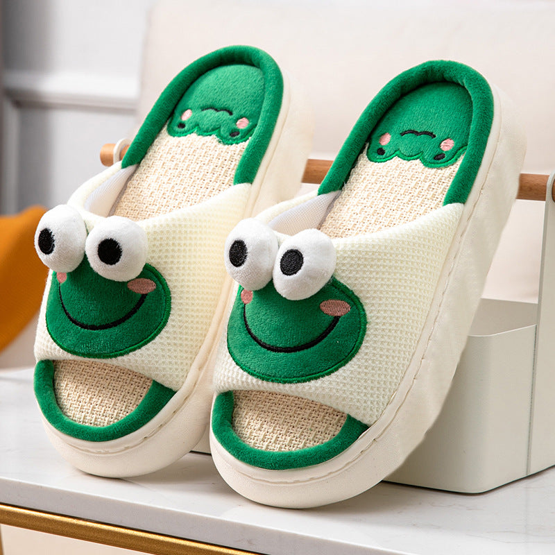 Wholesale Cute Frog Thick Sole Linen Slippers