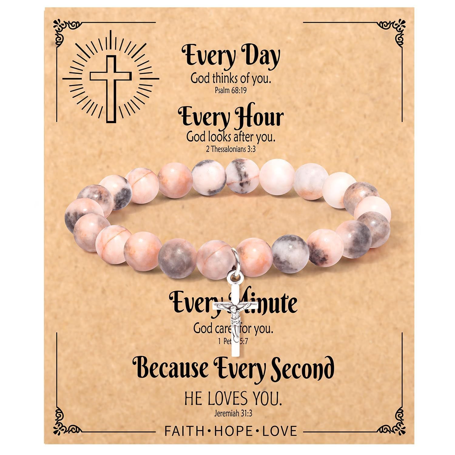 Wholesale Pink Zebra Stripe Amethyst Cross Bracelet