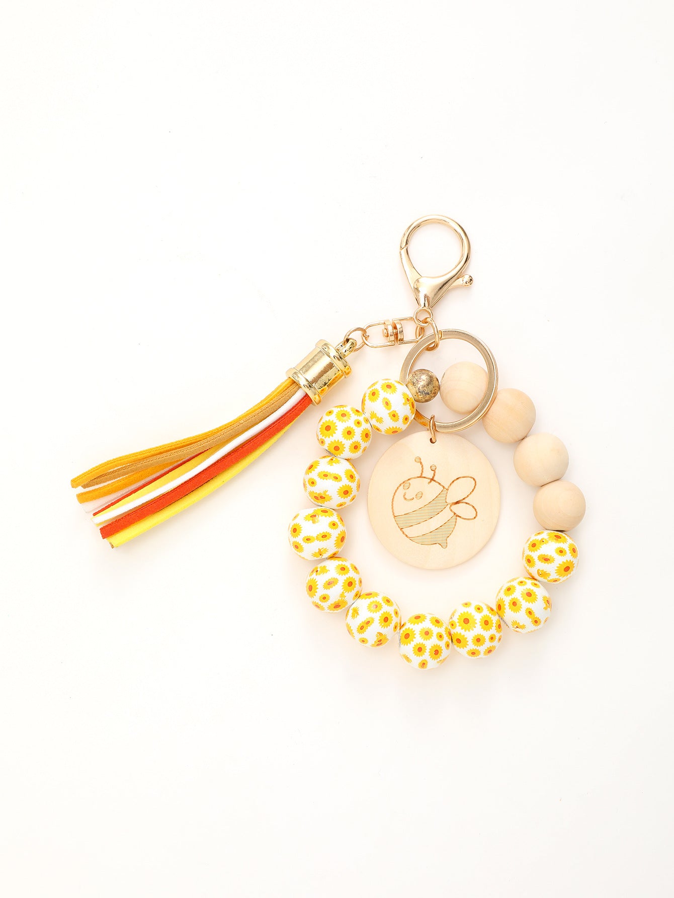 Wholesale Summer Holiday Style Fresh Colorful Wooden Beads Tassel Wood Wrist Keychain