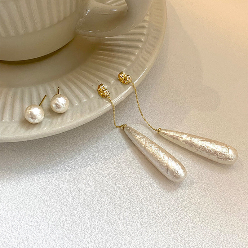Wholesale Silver Needle Retro Pearl Drop Tassel Earrings