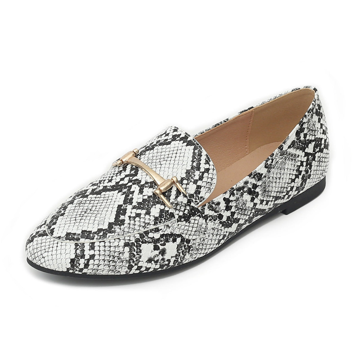 Wholesale PU Snake Print Flat Shoes