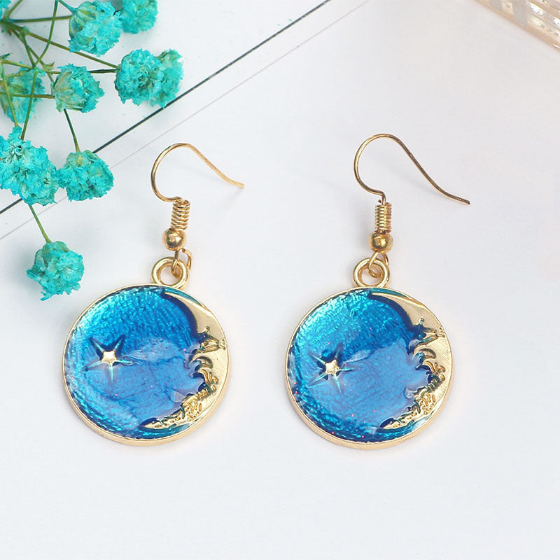 Wholesale Girl' s Heart Asymmetric Earrings Blue Star Moon Universe Planet Earrings