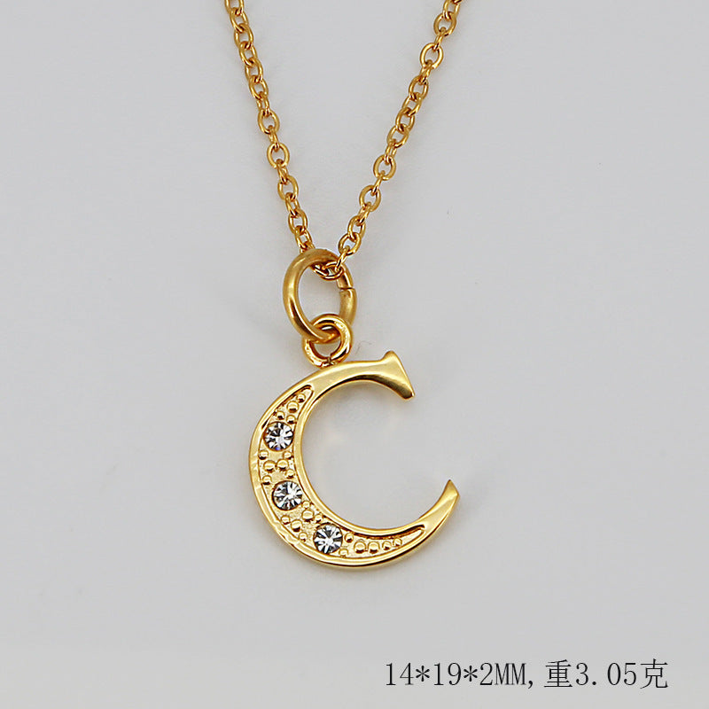 Wholesale Titanium Steel Diamond Letter Necklace Clavicle Chain