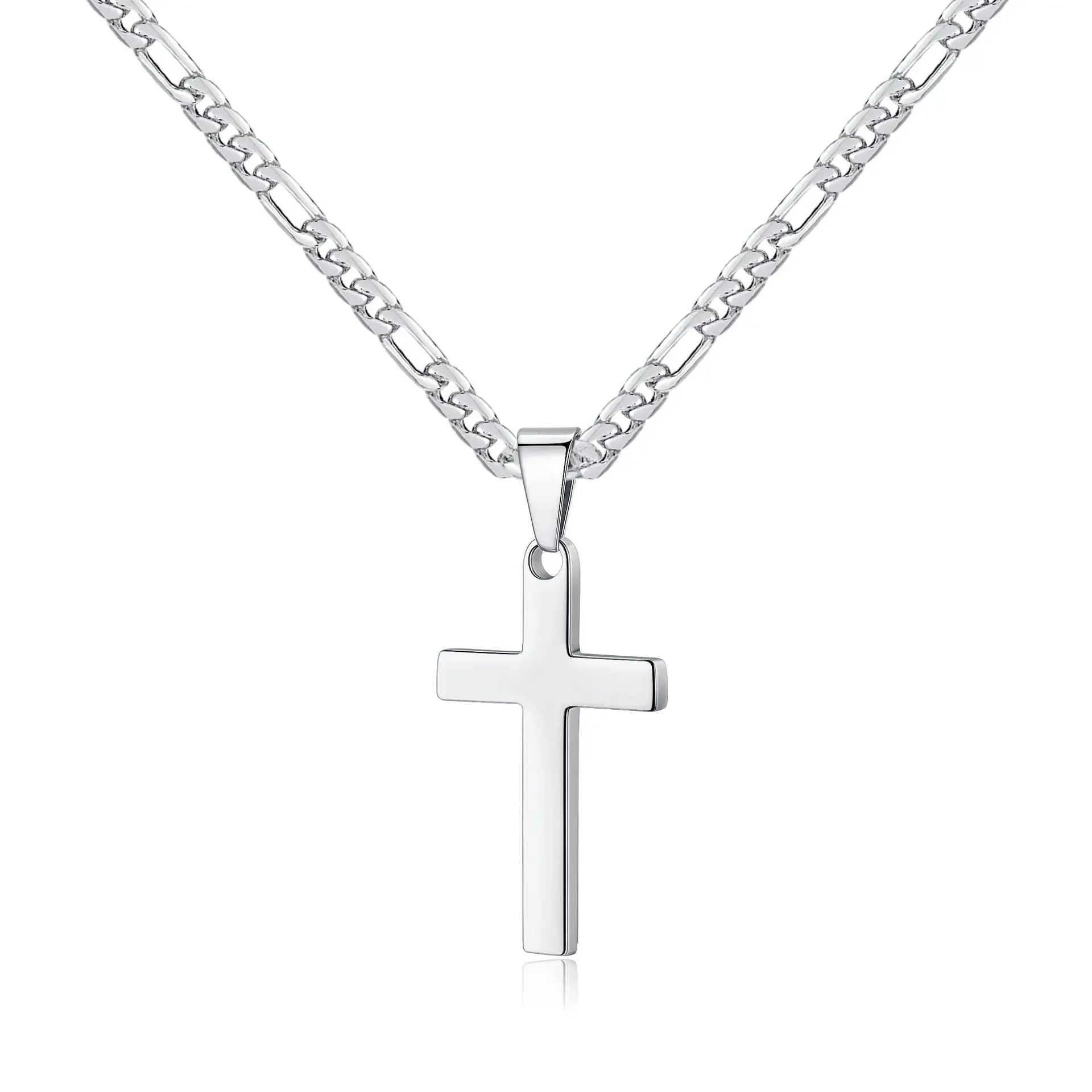 Wholesale Gold Plated Stainless Steel Cross Necklace Men's Figaro Chain