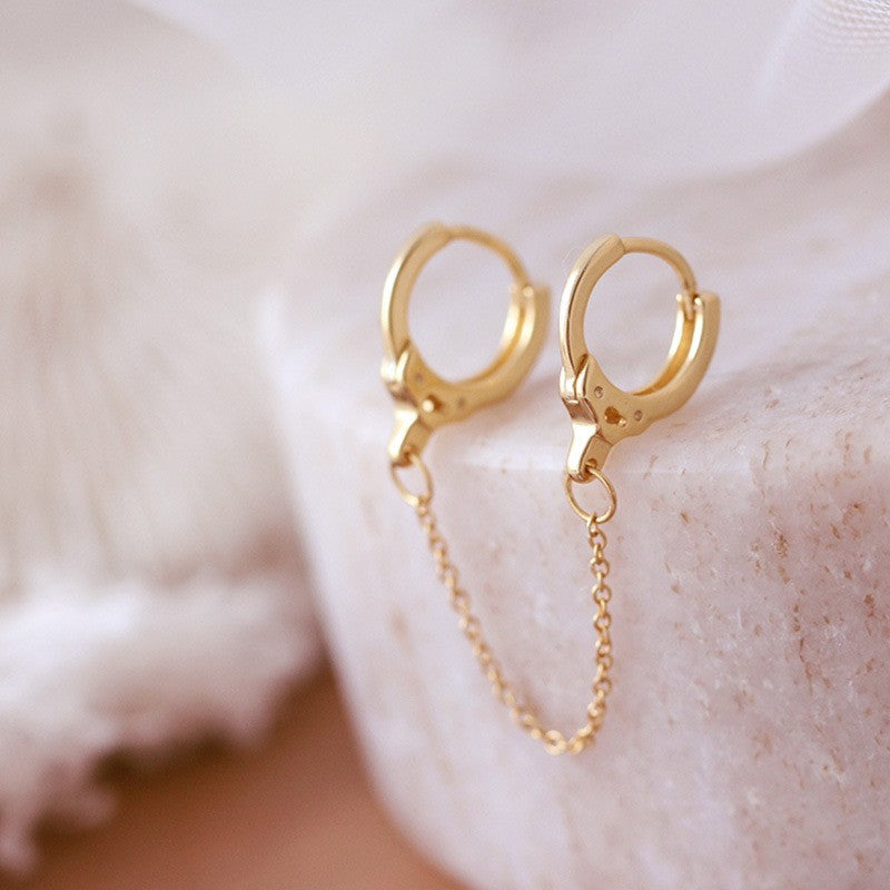 Wholesale Double Ear Hole Chain Ear Cuff Geometric Shape Trendy Fashion Accessory
