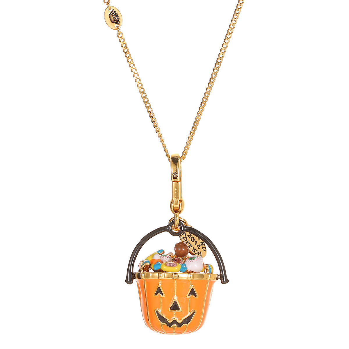 Wholesale Qingdao Foreign Trade Jewelry Halloween Pendant Enamel Glaze Funny Eyes Candy Orange Pumpkin Bucket Pendant Necklace
