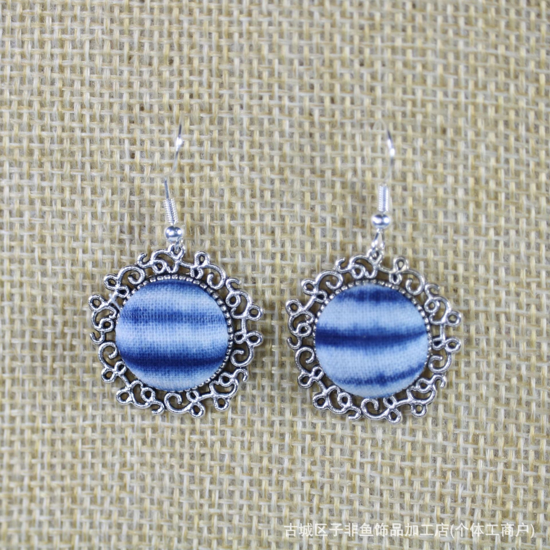 Wholesale Ethnic Style Tie-Dye Style Blue-Dyed Fabric Handmade Earrings