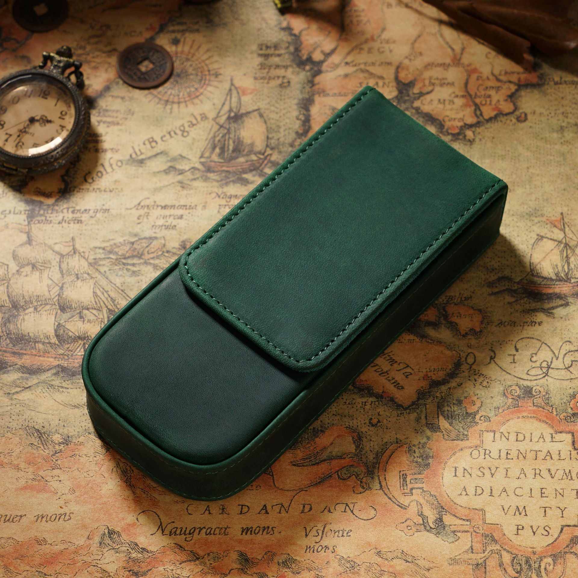 Wholesale Crazy Horse Leather 3-Pack Handmade Magnetic Drawer Pen Bag