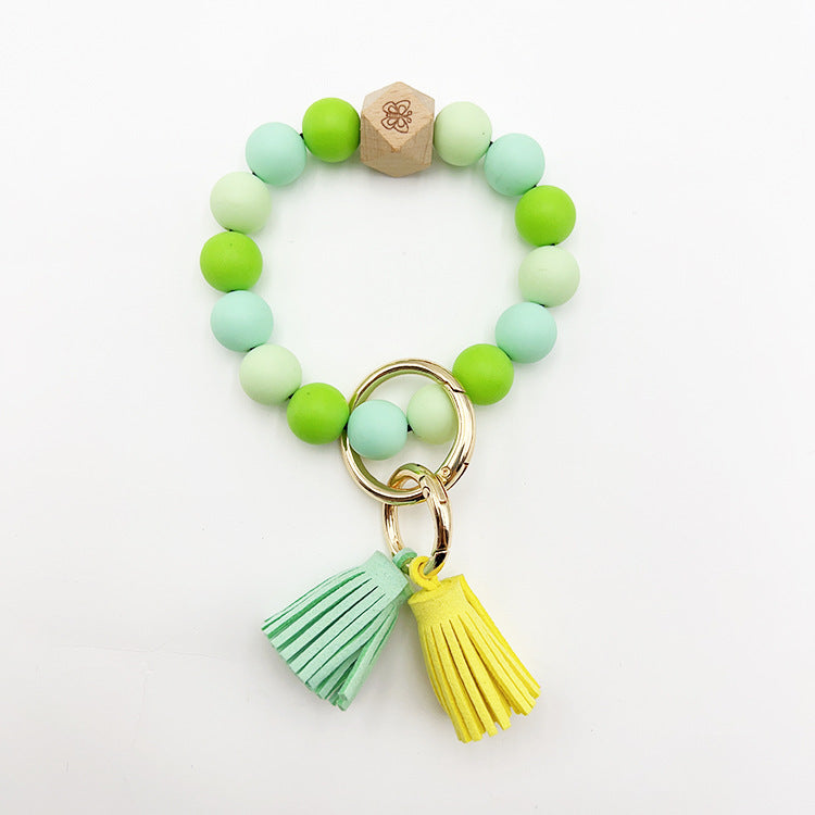 Wholesale Colorful Silicone LOVE Beaded Tassel Wrist Keychain