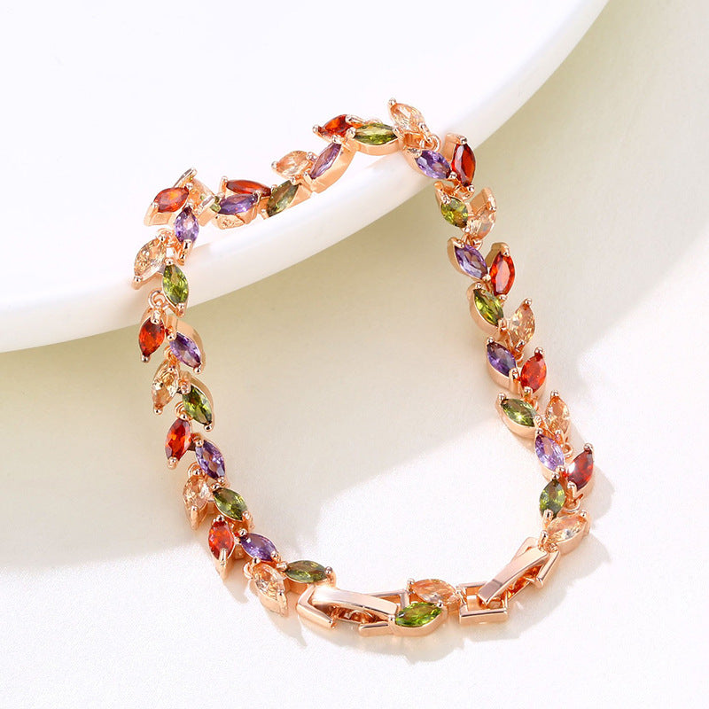 Wholesale Colorful Crystal Zircon Willow Leaf Bracelet