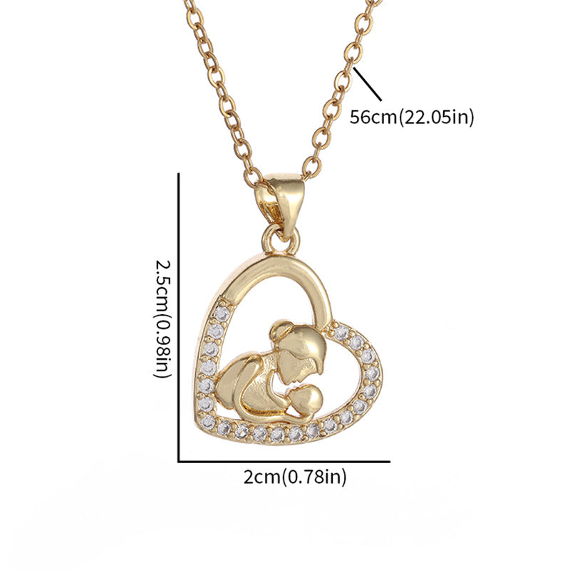 Wholesale Mom Micro-paved Zirconia Heart-shaped Necklace
