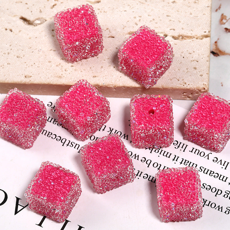 Wholesale 5pcs  Glittery candy-colored rhinestone soft candy square beads
