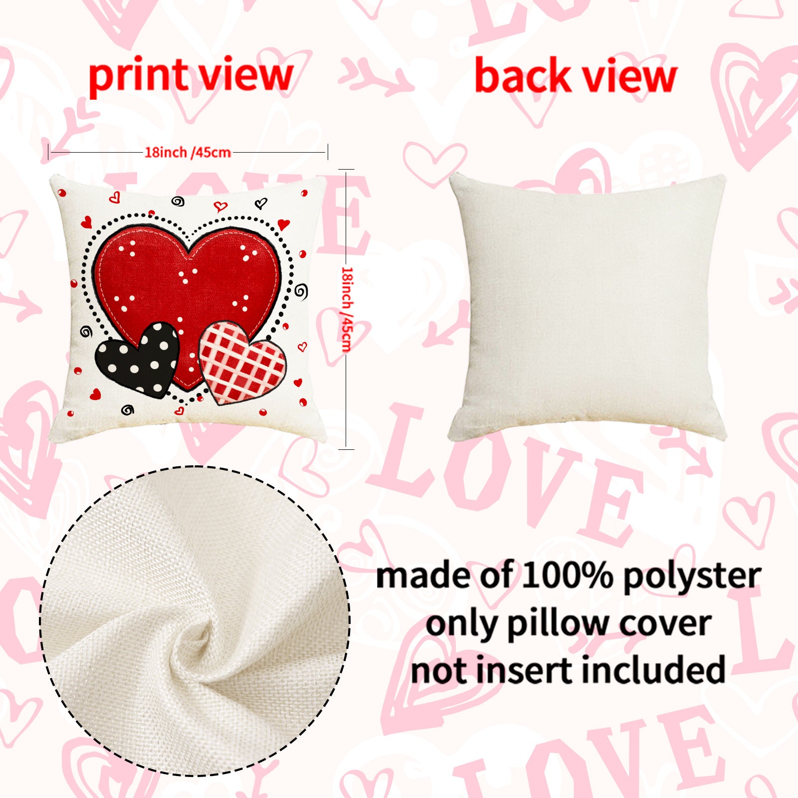 Wholesale Valentine' s Day Heart Case Love Letter Print  Waist Pillowcase