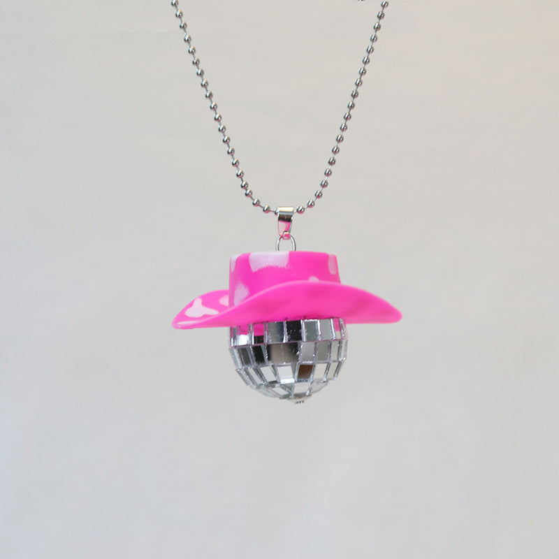 Wholesale Cowboy Hat Disco Mirror Ball Necklace