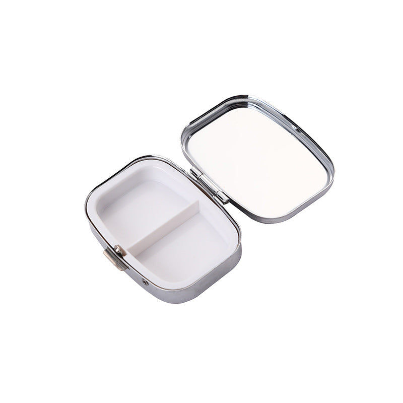 Wholesale Metal Diamond-encrusted Two-compartment Medicine Box, Portable with Mirror