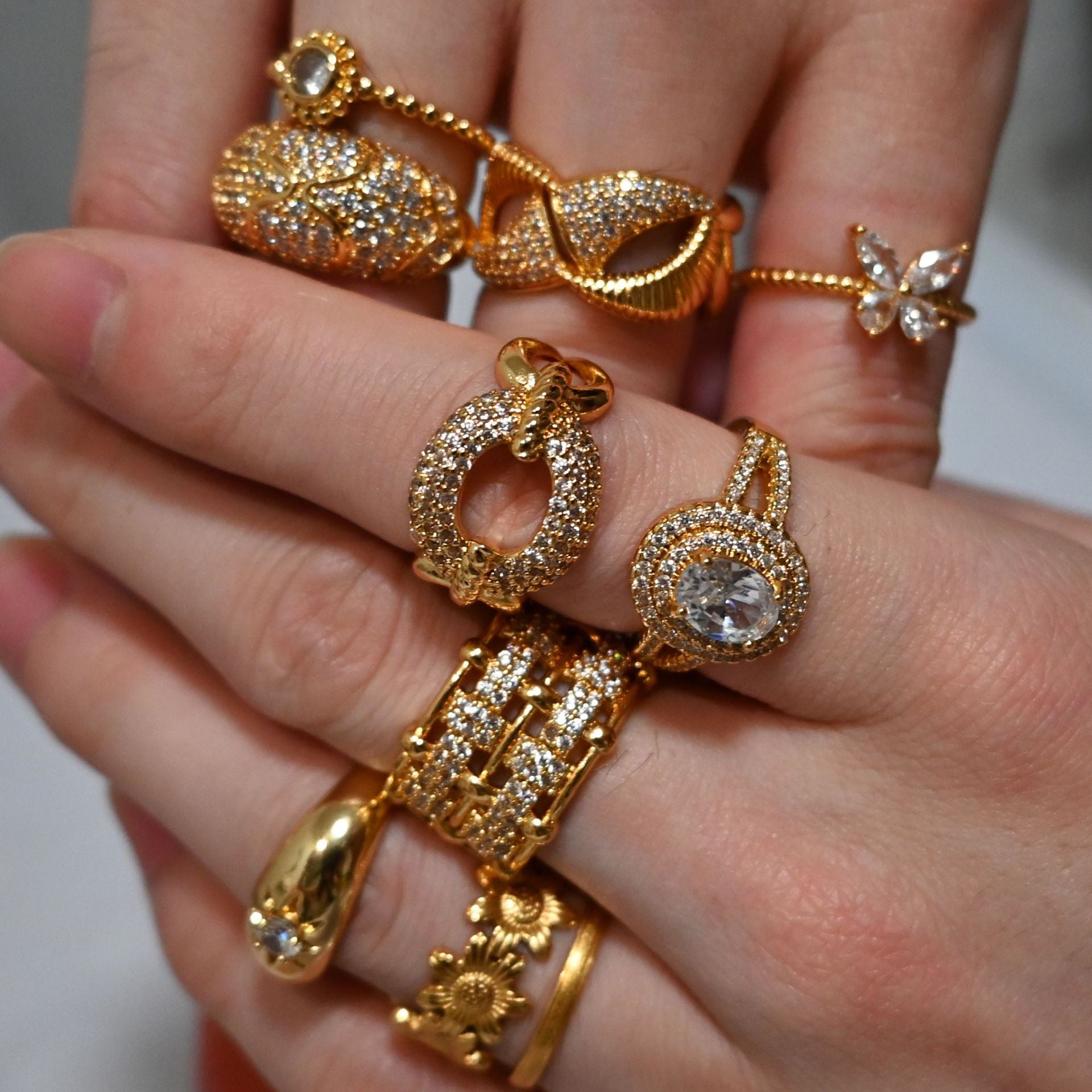 Wholesale Copper inlaid zircon full diamond open ring