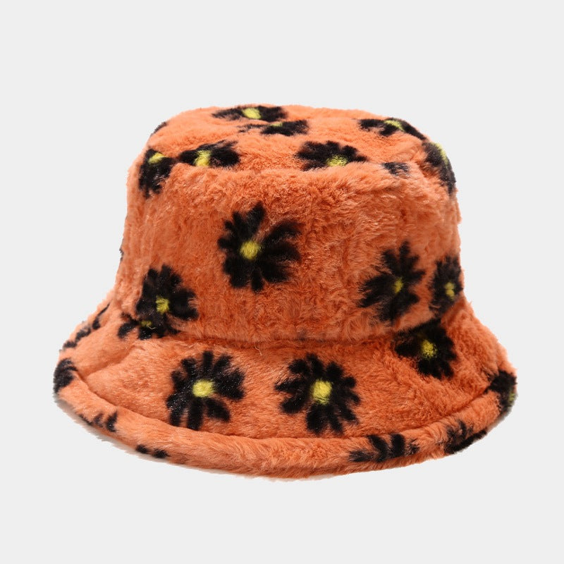 Wholesale New Small Chrysanthemum Pattern Plush Bucket Hat