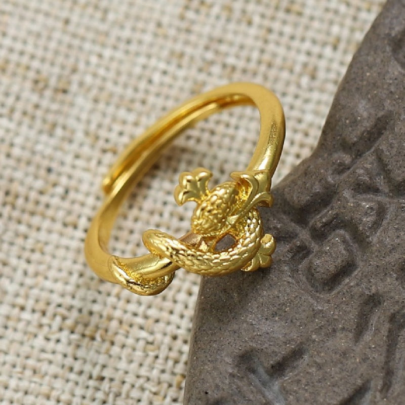 Wholesale Ancient frosted gold staff snake shaped gold ring