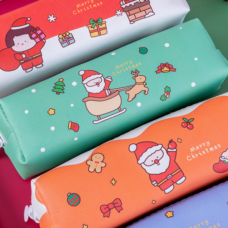 Wholesale PU Cartoon Christmas Pencil Bags